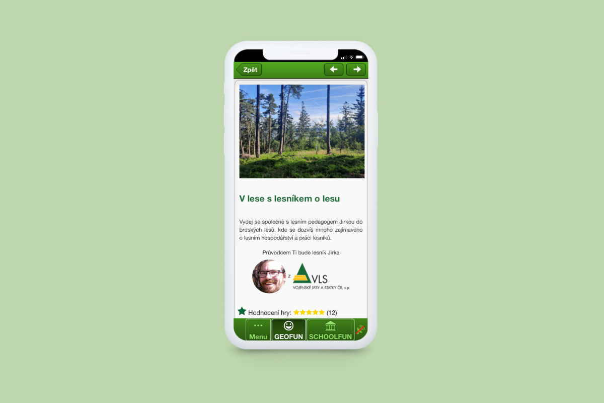 Ukázka aplikace V lese s lesníkem o lesu (Geofun)